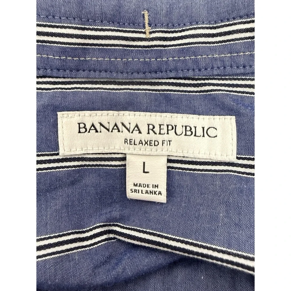 Banana Republic Blue White Striped‎ men's Long Sleeve Button Up Shirt Large #11